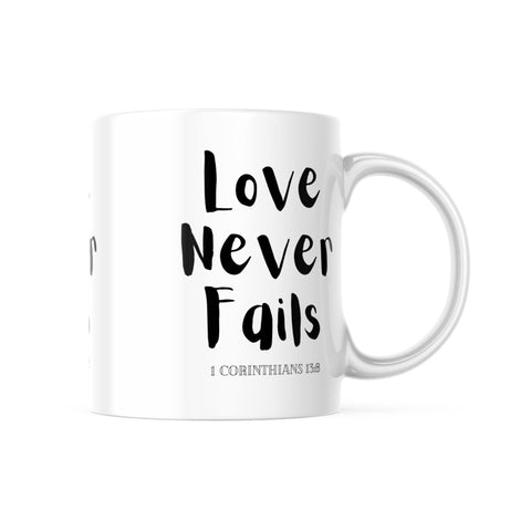 Chirstian-Ceramic Mug-Love Never Fails-Studio Salt & Light